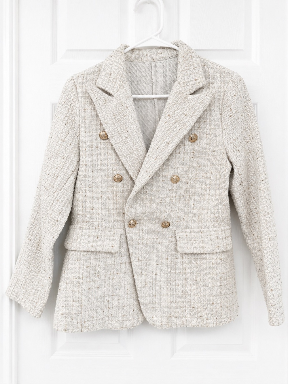 SHEIN Cream Tweed Double-Breasted Blazer
